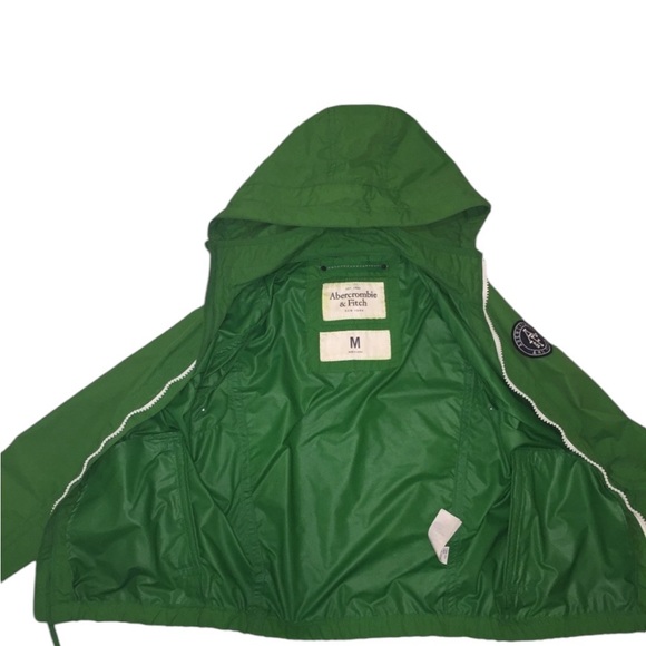 Abercrombie Green Windbreaker Rain Jacket Y2K Men medium Hooded - Picture 10 of 16